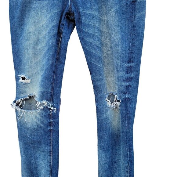 Men's Aero Slim Straight  Distressed Denim Blue Jeans Sz 30x32 - Picture 7 of 15